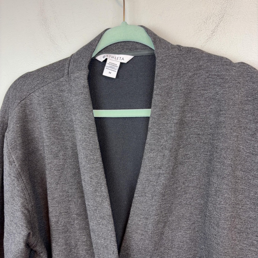 Athleta Wrap Sweatshirt Womens Medium Gray Open V Neck fleece Lounge Knit